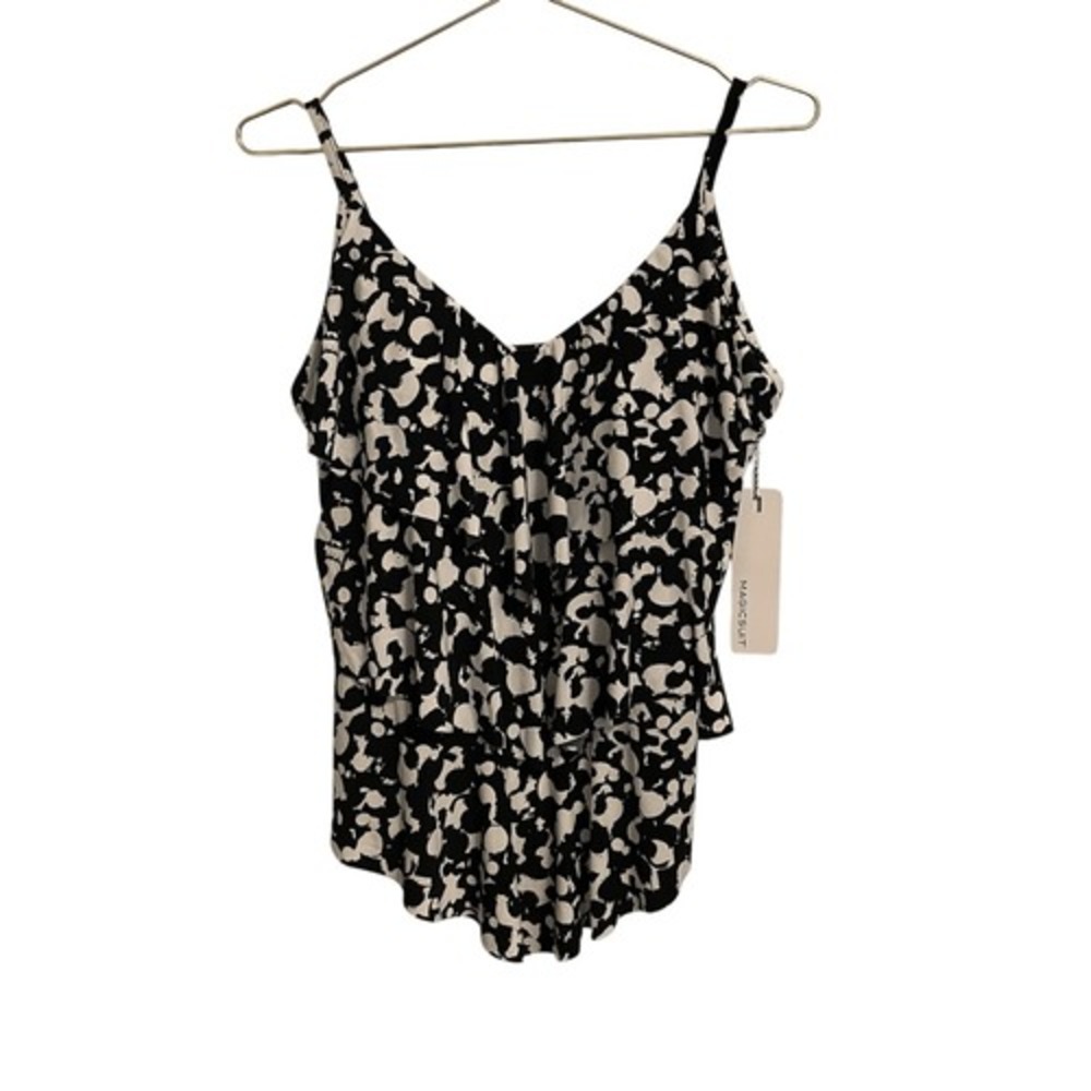 Magicsuit Womens Black White Tiered Ruffle Tankini Swim Top Size 14 New